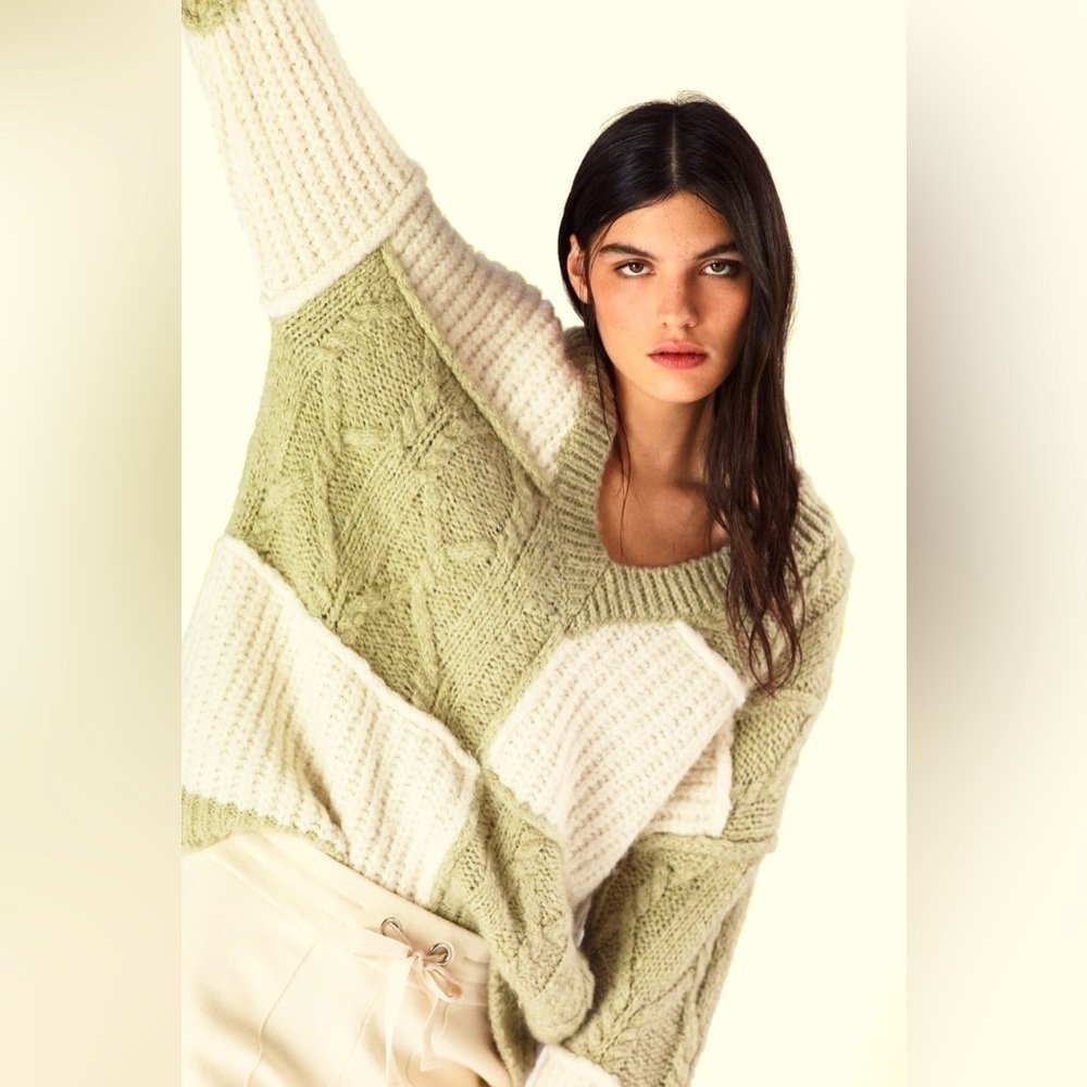 Zara Patchwork Knit Sweater S - image 1